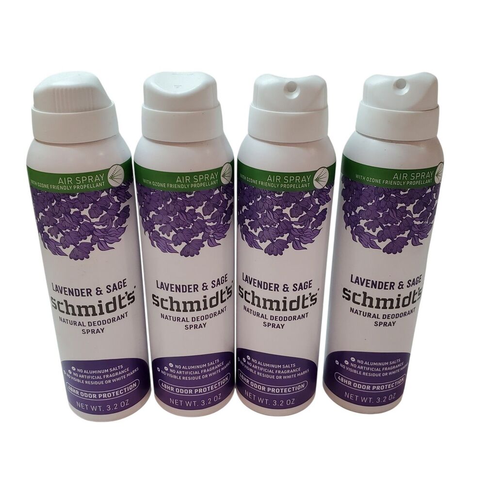 Lot Of 4 Schmidt's Natural Deodorant Spray Lavender & Sage Scent 3.2 oz each